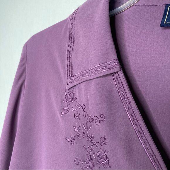 Laura Scott Wms 16 Purple Floral Embroidered Blouse Casual Dressy Office - Picture 5 of 11